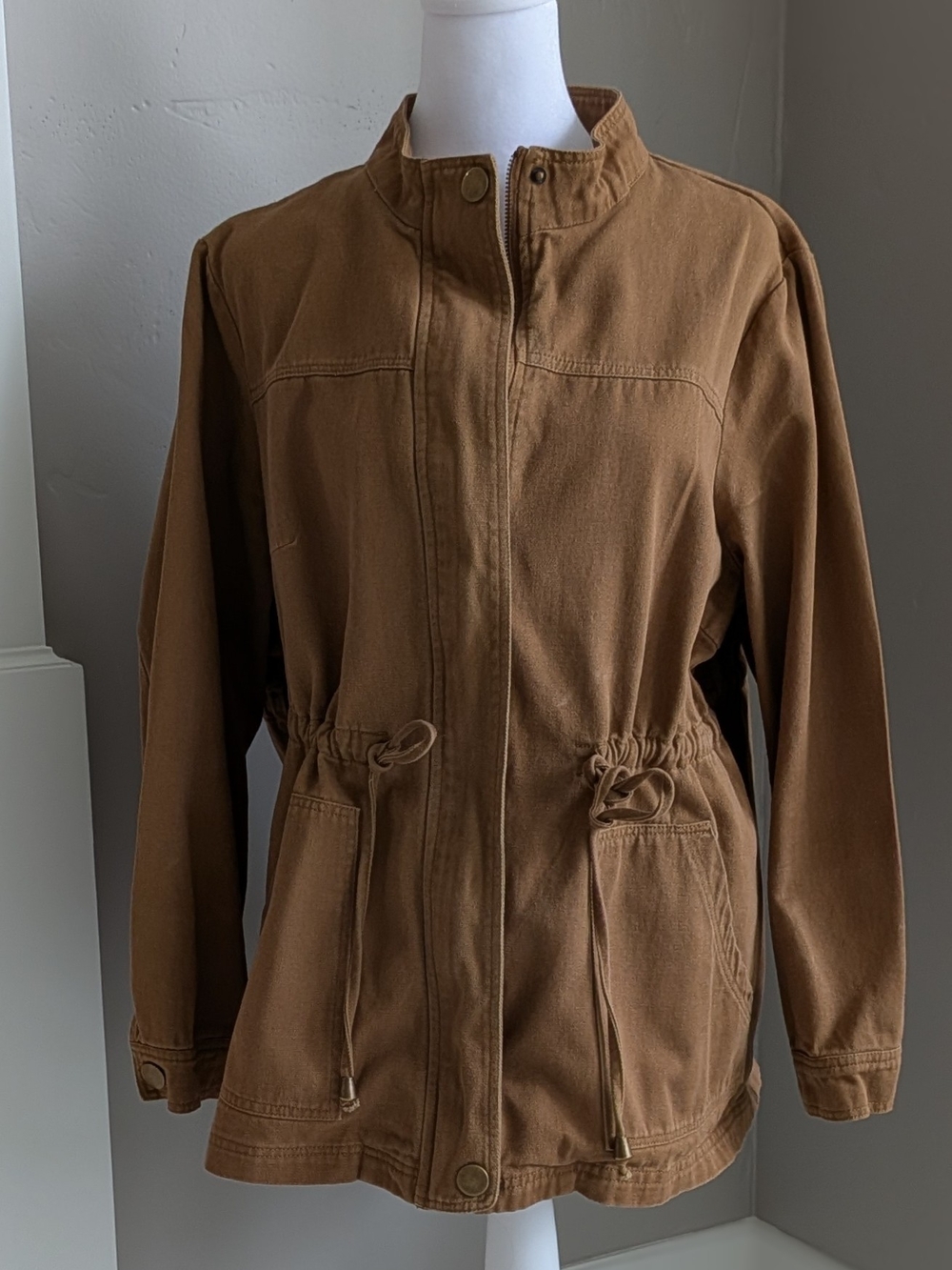 Women’s Khaki Drawstring Utility Jacket-1X